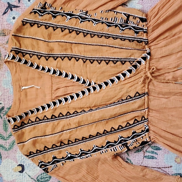 Free People Saffron Gauze Yerra Cotta Orange Embrpidered Boho Tunic Small - Picture 2 of 5